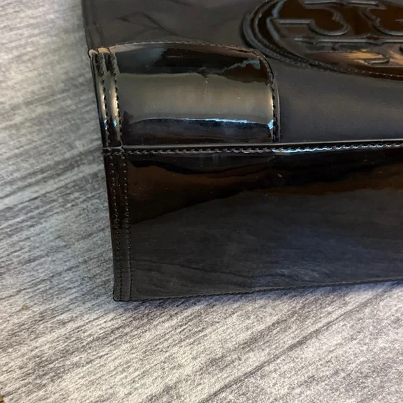 Tory Burch Mini Ella Black Patent Leather Trim Tote - Picture 6 of 11